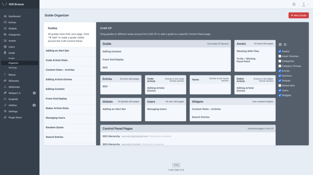 Guide organizer grid